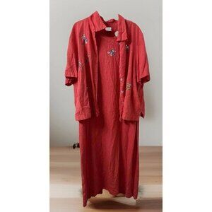 2 Pc Linen Blend Sleeveless Embroidered Dragonfly Jumper Maxi Dress 20w Plus Y2K